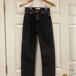 & Other Stories High Waisted Straight Washed Black Denim, Size 25